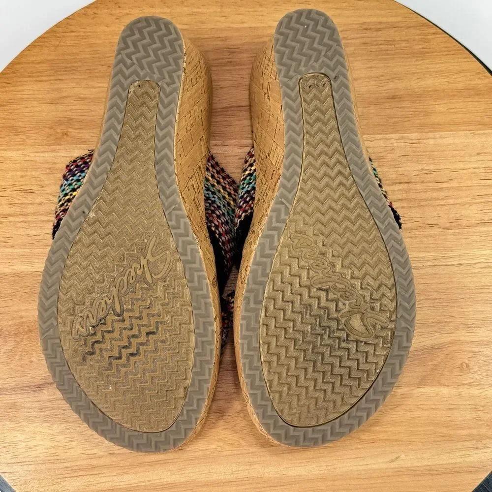 Skechers Beverlee Delighted Rainbow Woven Strap Wedge Sandals‎ Luxe Foam 9